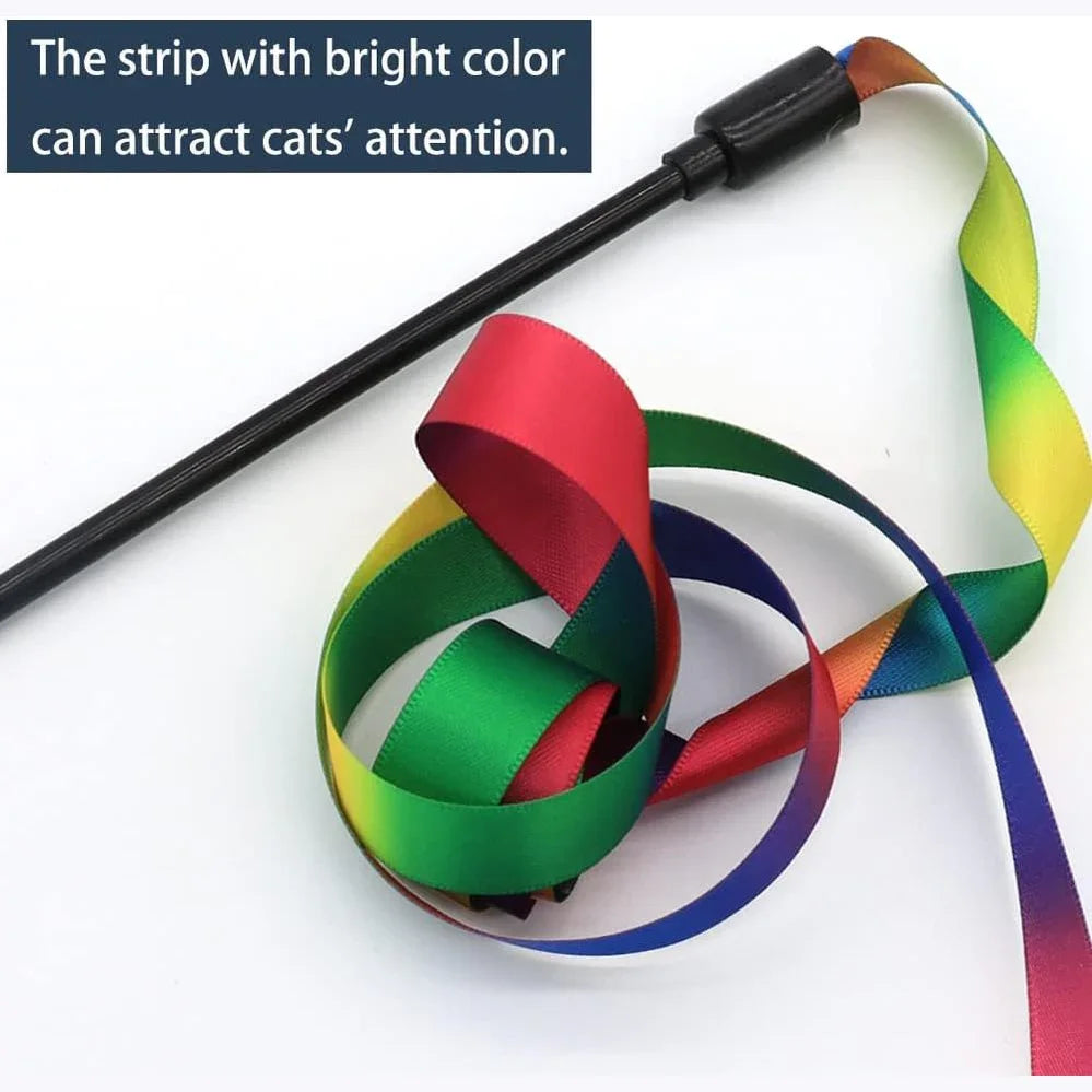 Rainbow Ribbon Wand Cat Teaser Toy - Jabula & Co Pets