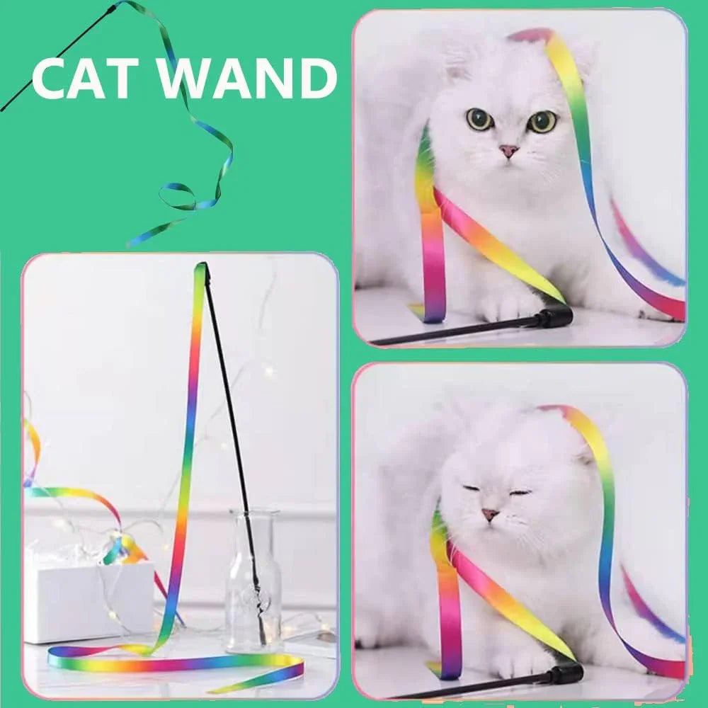 Rainbow Ribbon Wand Cat Teaser Toy - Jabula & Co Pets