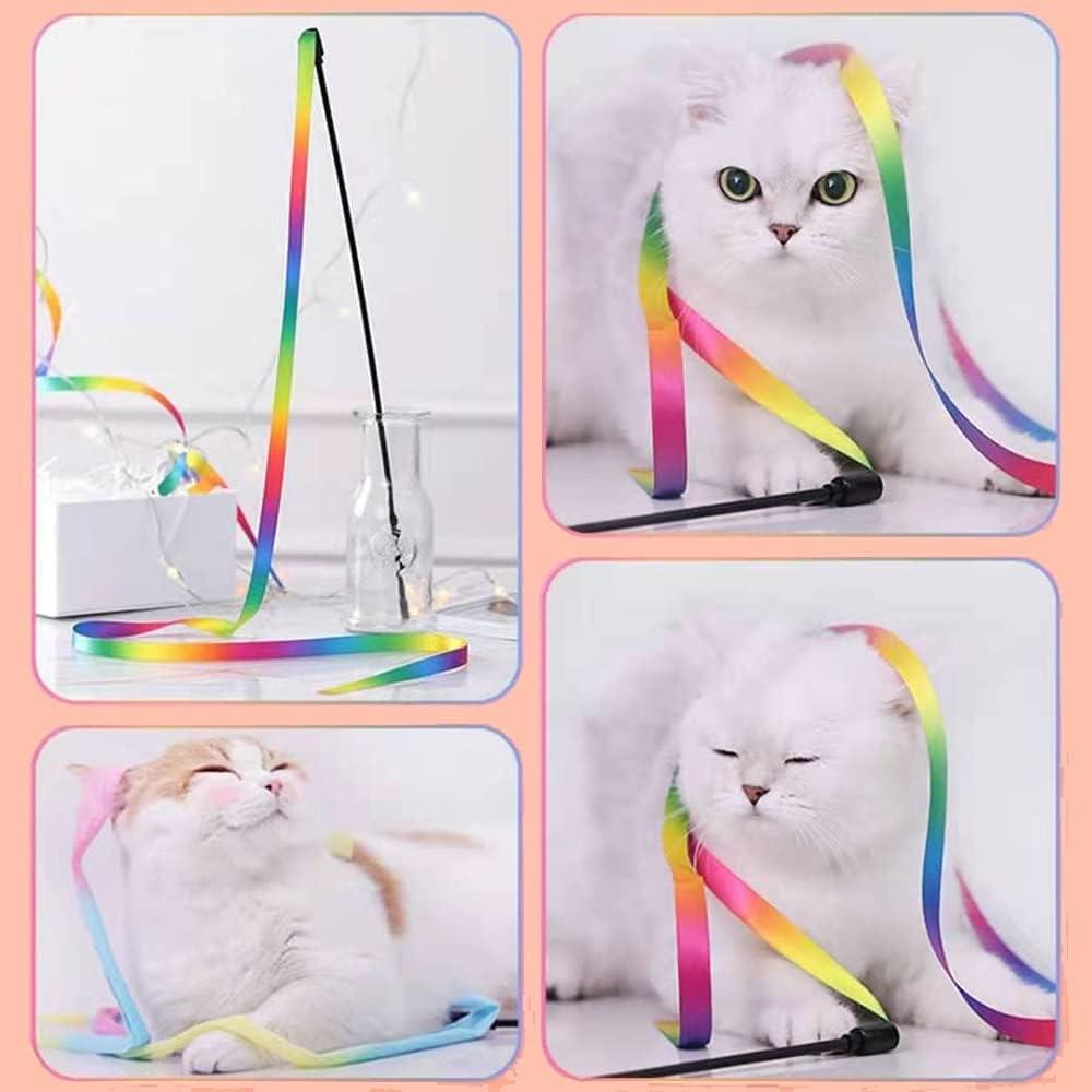 Rainbow Ribbon Wand Cat Teaser Toy - Jabula & Co Pets