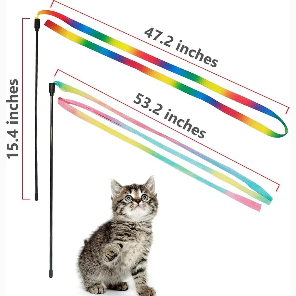 Rainbow Ribbon Wand Cat Teaser Toy - Jabula & Co Pets
